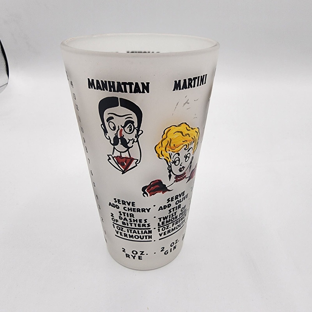 Frosted glass cocktail mixer gay fad federal glass 1950s retro bar decor recipes